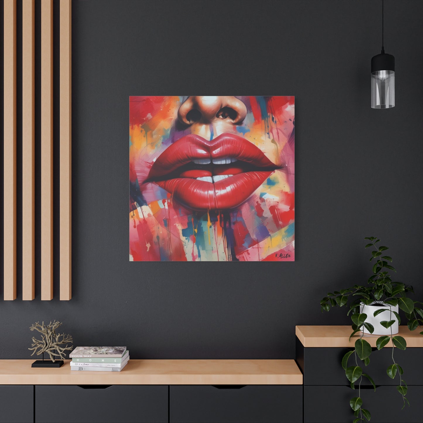 Bold Red Lips Pop Art Canvas — Matte Stretched Wall Art