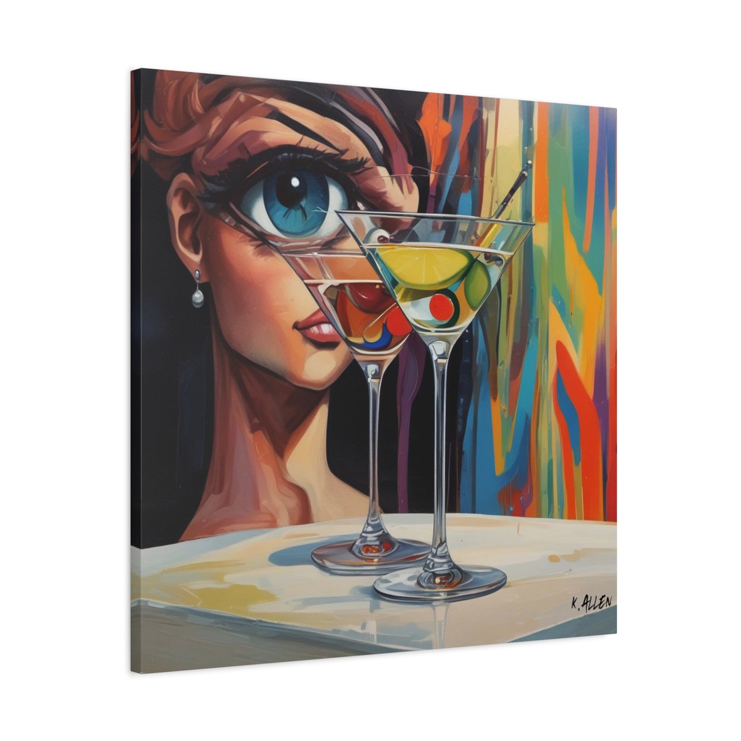 Pop Art Martini Canvas Wall Art — Colorful Woman & Cocktails Matte Stretched 1.25"