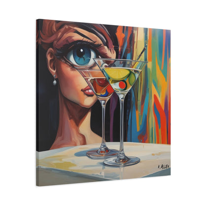 Pop Art Martini Canvas Wall Art — Colorful Woman & Cocktails Matte Stretched 1.25"