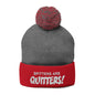 Embroidered Pom-Pom Beanie — "Spitters Are Quitters!" Cozy Winter Hat