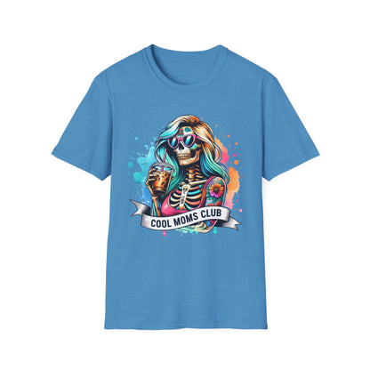 Cool Moms Club Skull T-Shirt — Colorful Day of the Dead Mom Graphic Tee