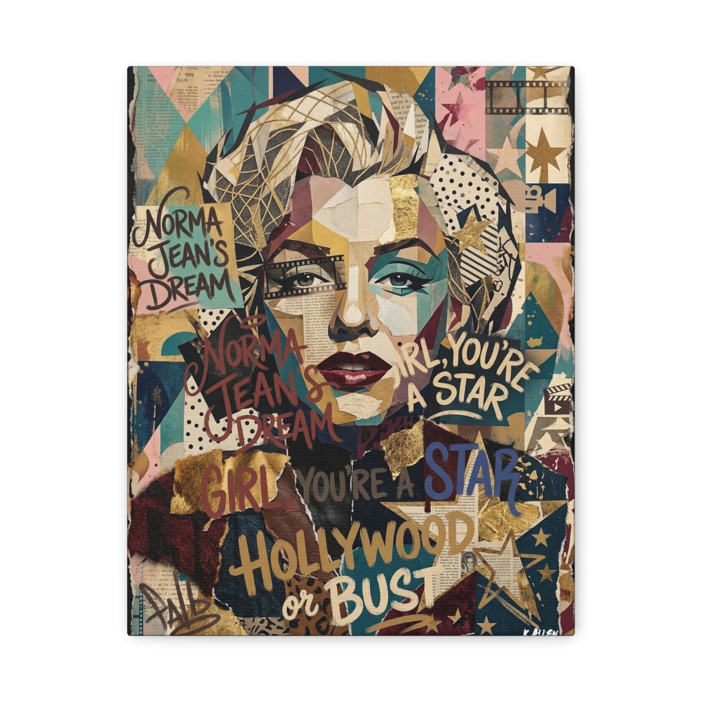 Hollywood Star Portrait Matte Canvas Wall Art, Stretched 1.25"