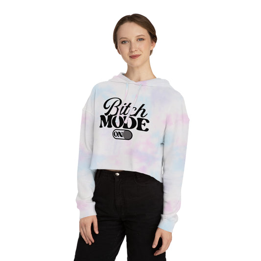 Cropped Hoodie — "Bitch Mode On" Graphic Crop Hooded Sweatshirt