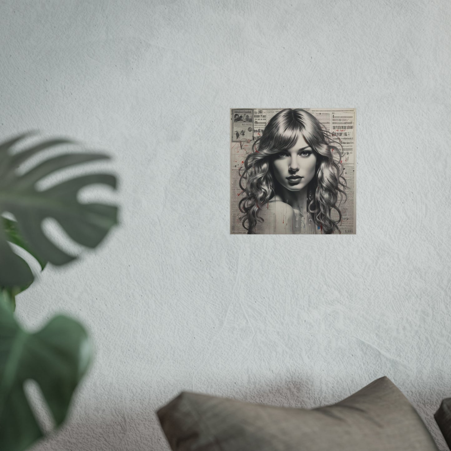 Taylor Inspired Portrait on Vintage Newspaper Background