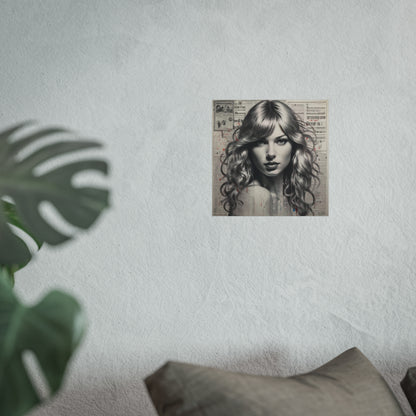 Taylor Inspired Portrait on Vintage Newspaper Background