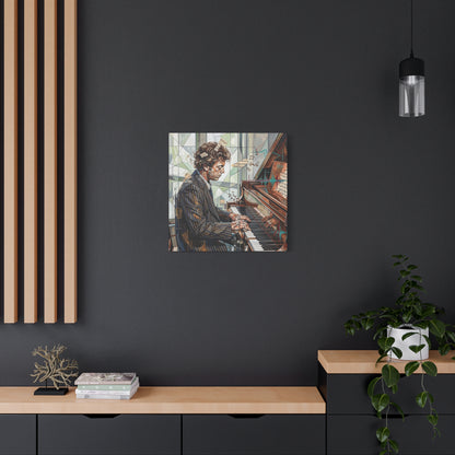 Piano Man Joel Canvas Wall Art — Abstract Character Portrait