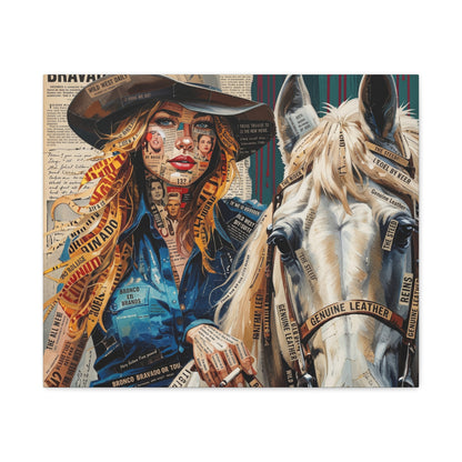 Cowgirl & Horse Collage Matte Canvas Print — Western Collage Art Wall Decor