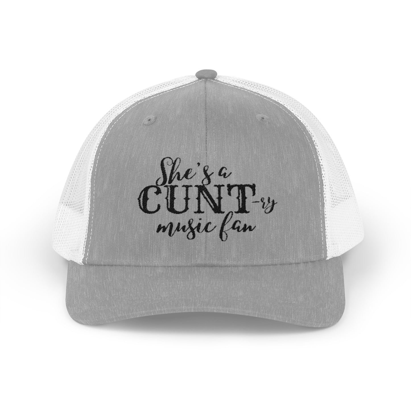 Trucker Cap — "She's a CUNTry Music Fan" Embroidered Mesh Snapback