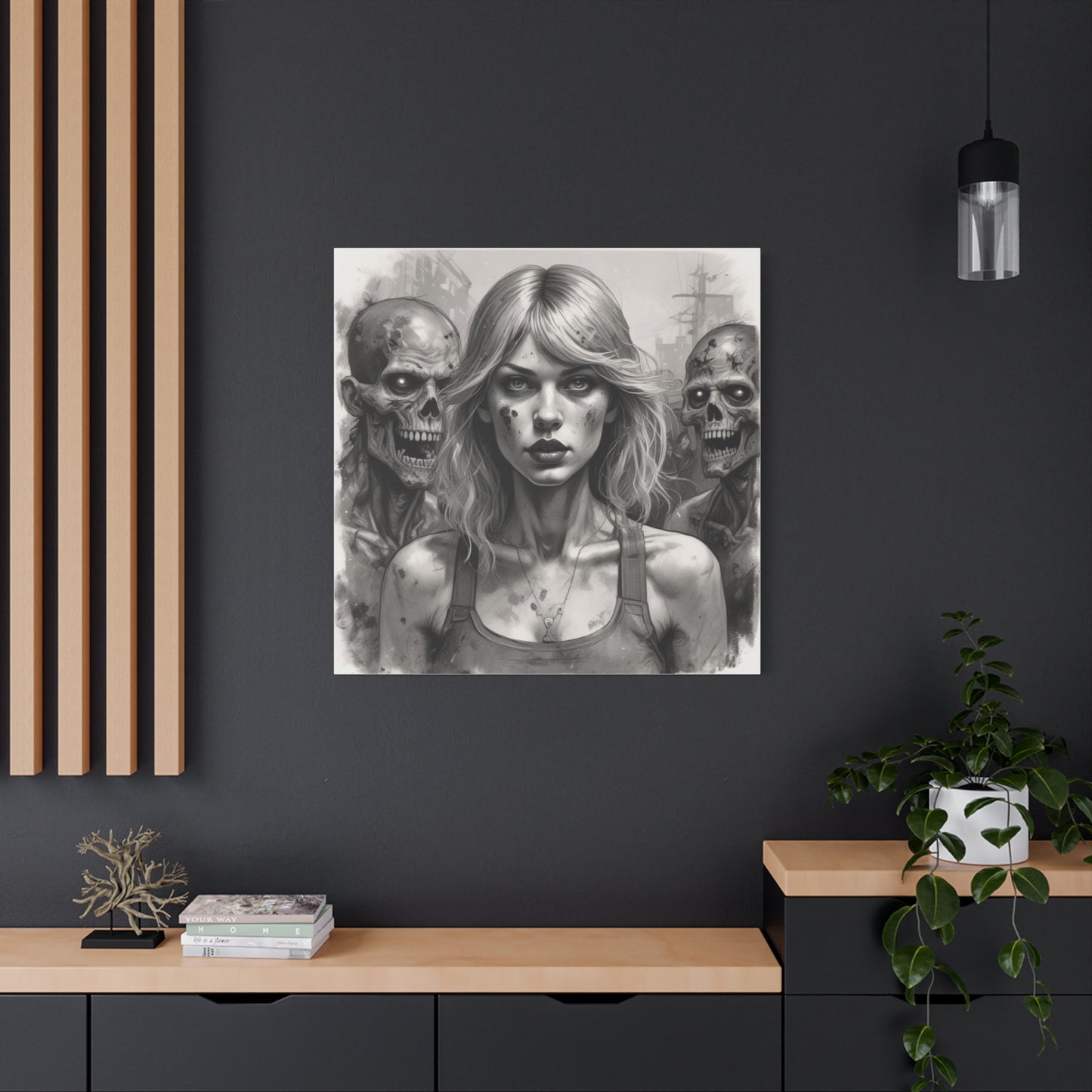 Zombie Apocalypse Canvas Print — Female Survivor Portrait Matte Stretched Art