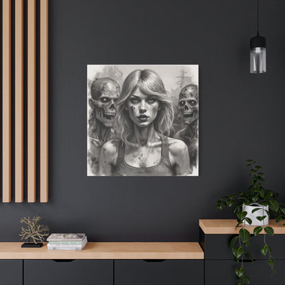 Zombie Apocalypse Canvas Print — Female Survivor Portrait Matte Stretched Art