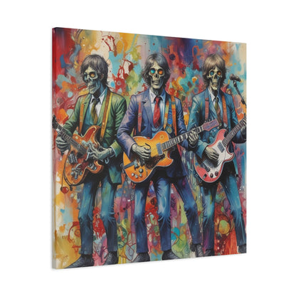 Rock Skeleton Band Canvas Print — Colorful Guitarist Wall Art