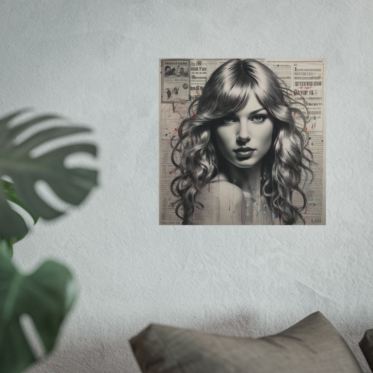 Taylor Inspired Portrait on Vintage Newspaper Background