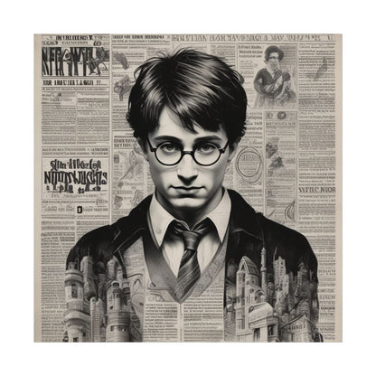 Vintage Newspaper Portrait Poster — Young Wizard Illustration Fine Art Print