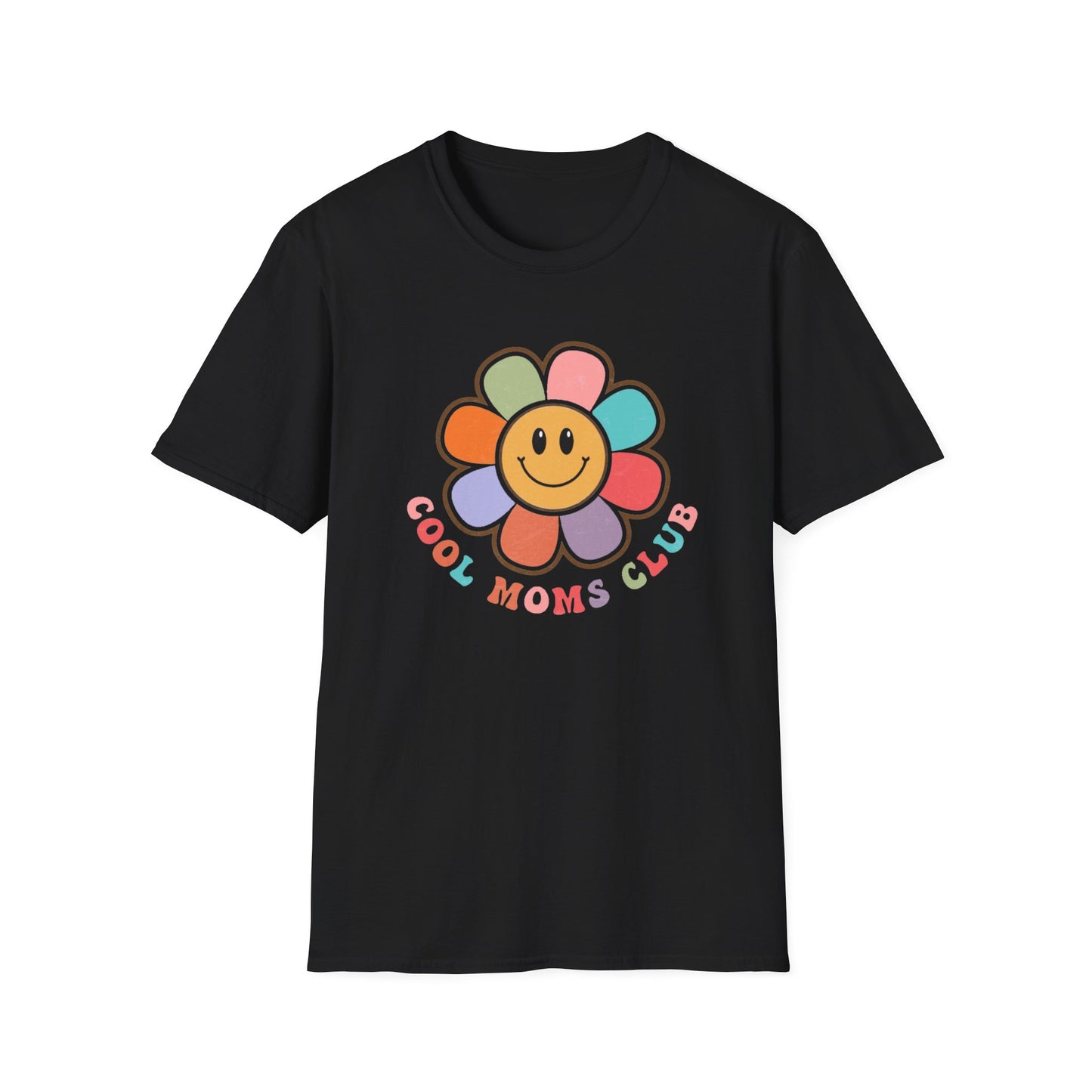 Cool Moms Club T-Shirt — Retro Floral Smiley Tee for Trendy Moms