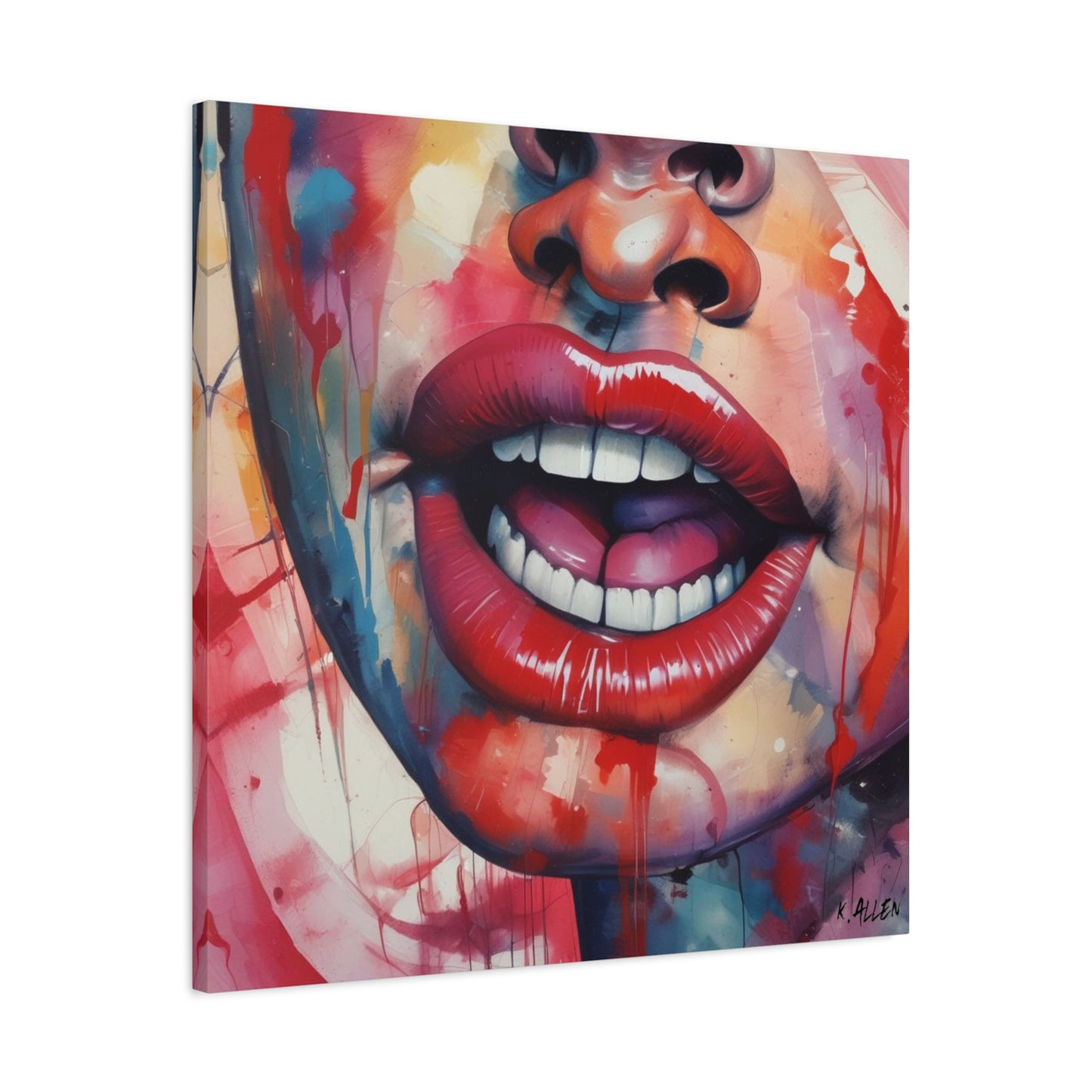 Colorful Pop Art Lips Canvas Wall Art – Vibrant Stretched Matte Portrait