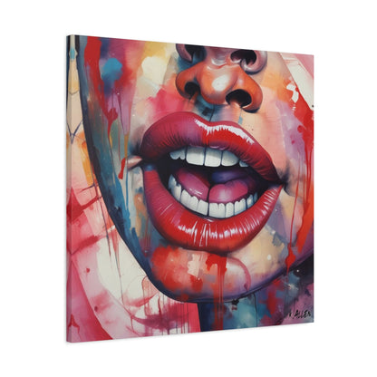 Colorful Pop Art Lips Canvas Wall Art – Vibrant Stretched Matte Portrait