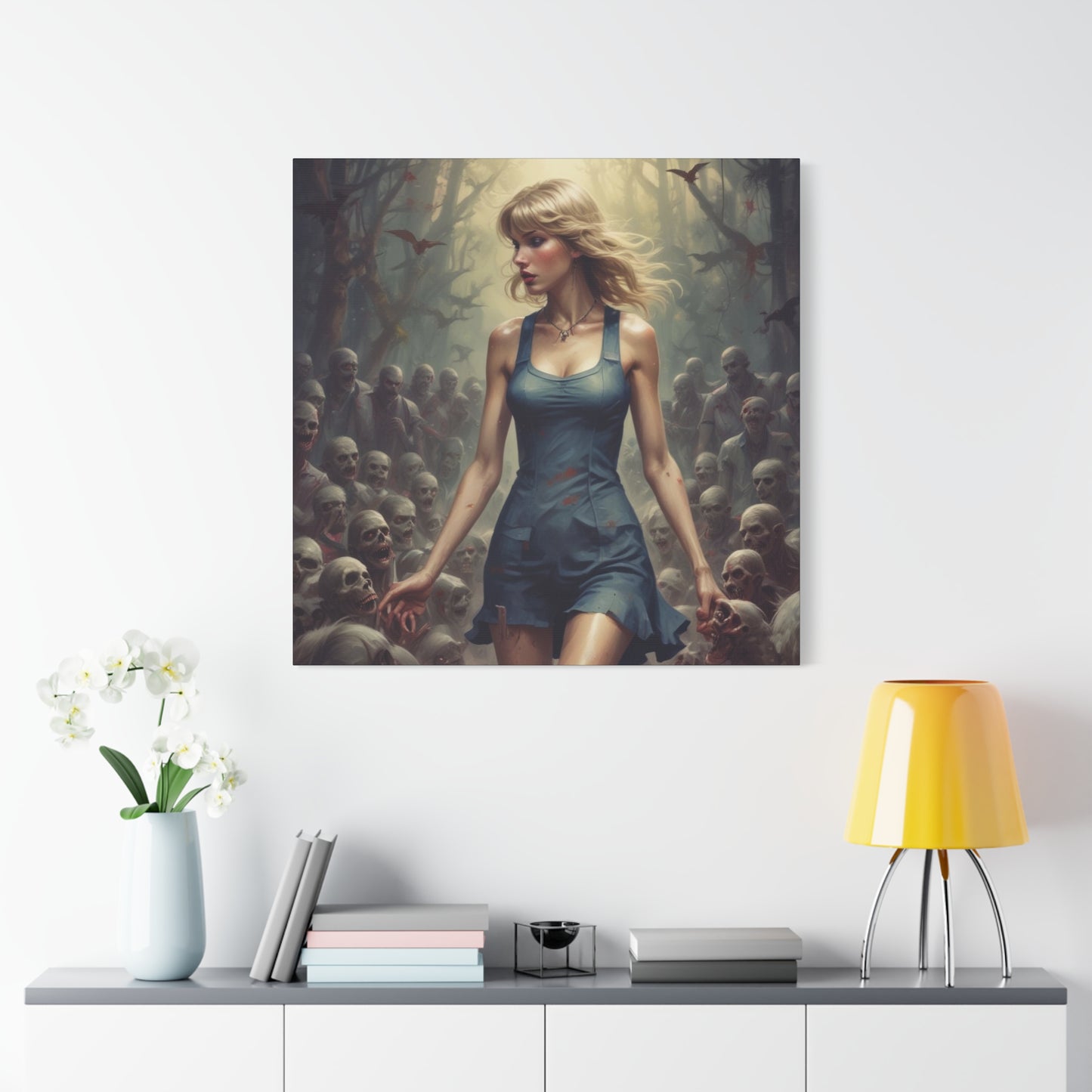 Zombie Swift Horde Canvas Print — Female Survivor Horror Wall Art (Matte Stretched 1.25")