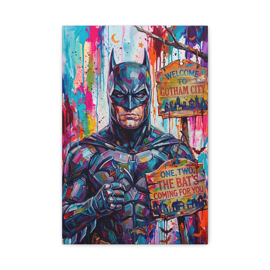 Colorful Gotham City Canvas Art - 'Welcome to Gotham City' Stretched Matte Print
