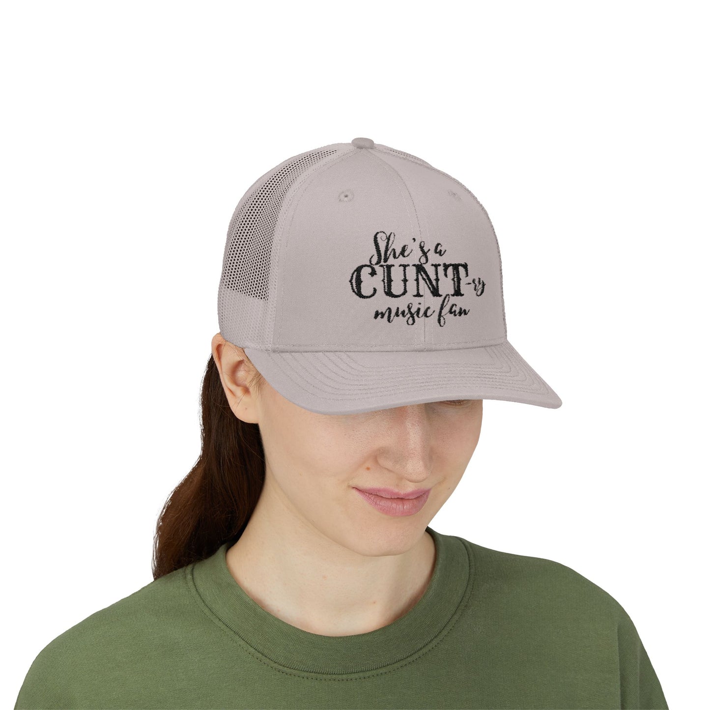 Trucker Cap — "She's a CUNTry Music Fan" Embroidered Mesh Snapback