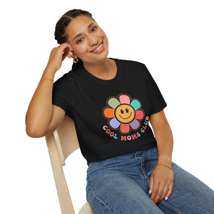 Cool Moms Club T-Shirt — Retro Floral Smiley Tee for Trendy Moms