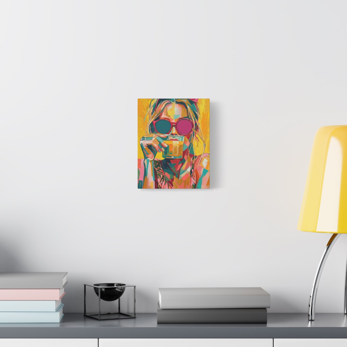 Colorful Pop Art Woman Drinking Canvas Wall Art