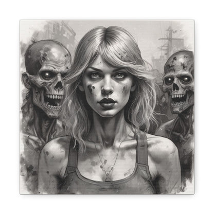 Zombie Apocalypse Canvas Print — Female Survivor Portrait Matte Stretched Art