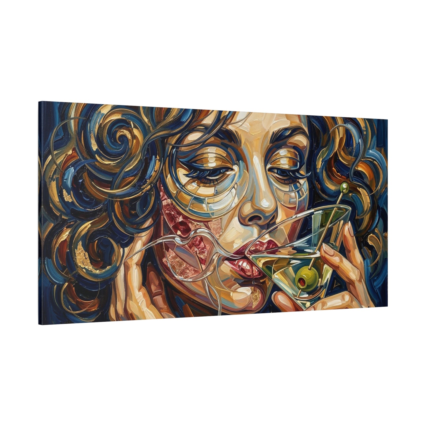 Martini Muse Canvas Wall Art — Contemporary Woman Drinking Cocktail