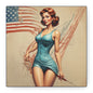 Retro Pin-Up Canvas Wall Art — Vintage American Flag Pinup Matte Stretched 1.25"