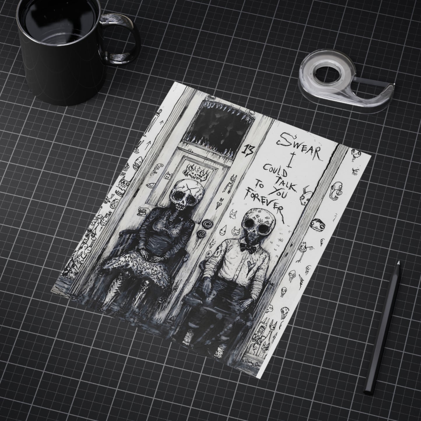Skull Couple Art Print — “I Swear I Could Talk To You Forever” Gothic Wall Art