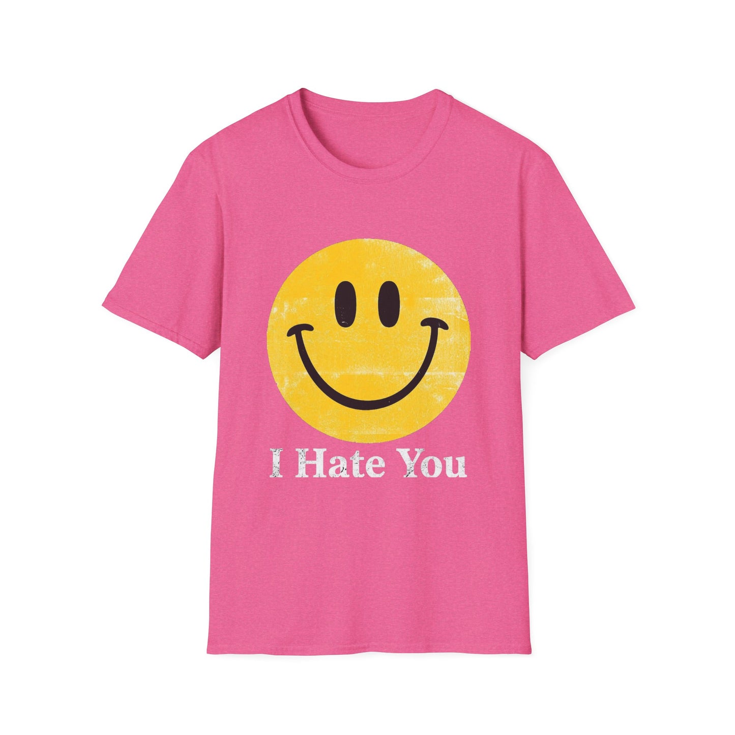 Funny 'I Hate You' Smiley T-Shirt — Retro Distressed Yellow Smiley Tee