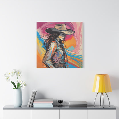 Cowgirl Canvas Wall Art — Vibrant Western Portrait Matte Stretched Canvas