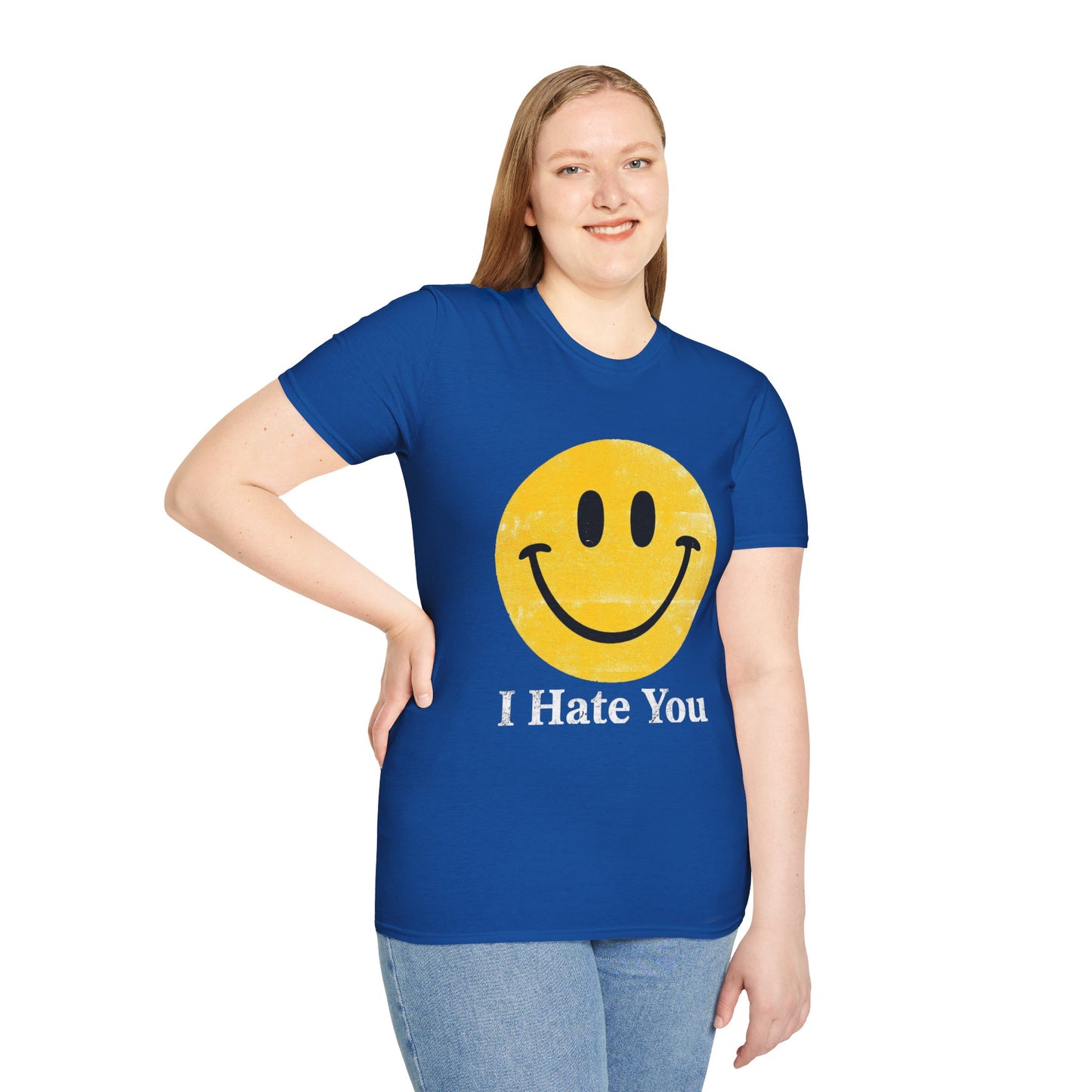 Funny 'I Hate You' Smiley T-Shirt — Retro Distressed Yellow Smiley Tee