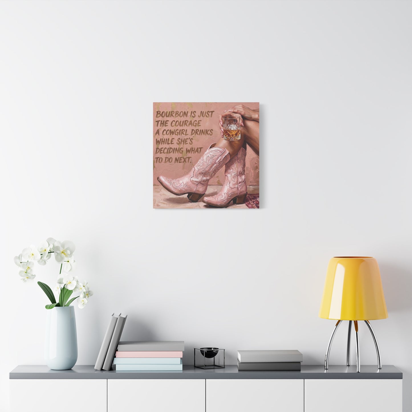 Cowgirl Bourbon Canvas Wall Art - "Bourbon is Just the Courage a Cowgirl Drinks..."