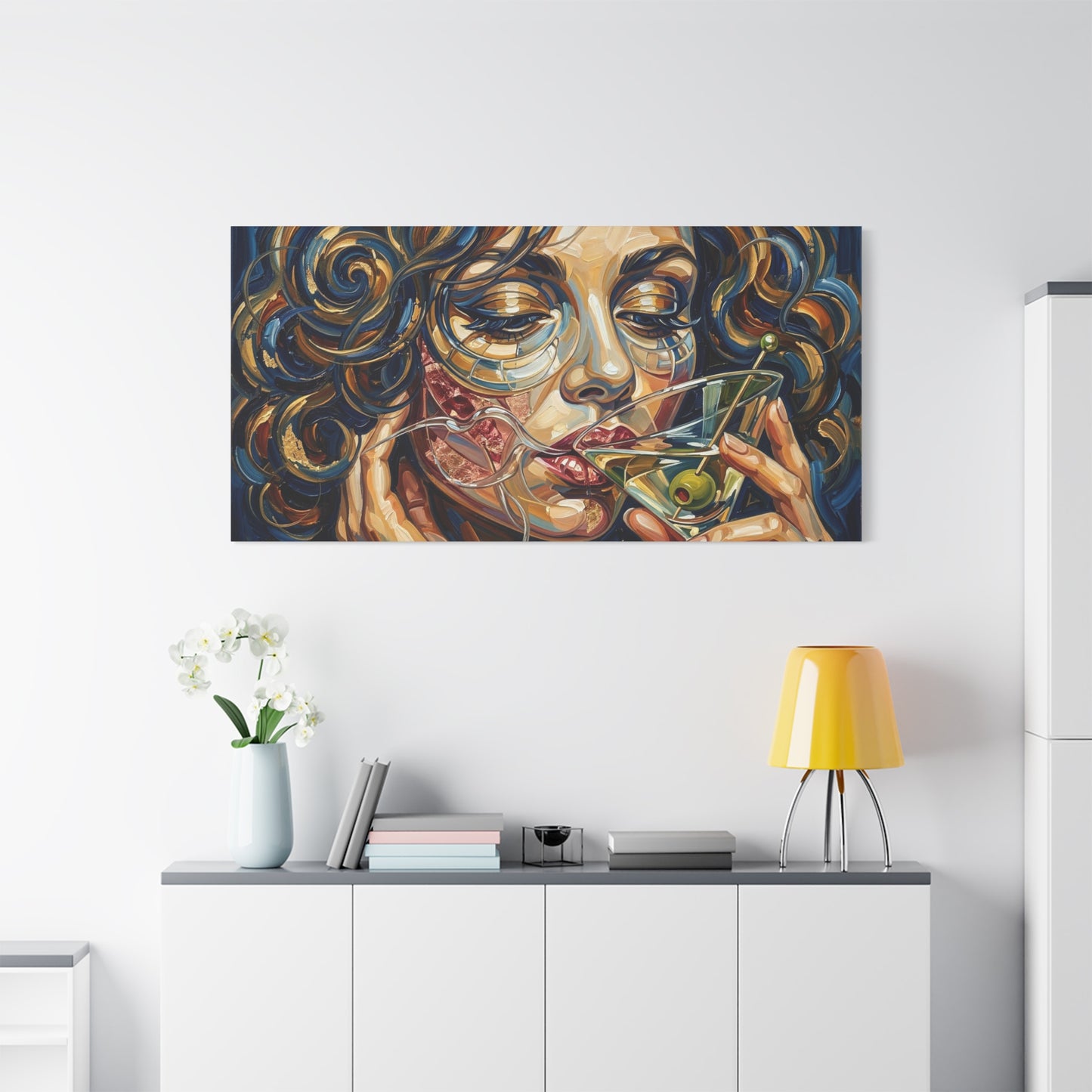 Martini Muse Canvas Wall Art — Contemporary Woman Drinking Cocktail