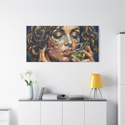 Martini Muse Canvas Wall Art — Contemporary Woman Drinking Cocktail