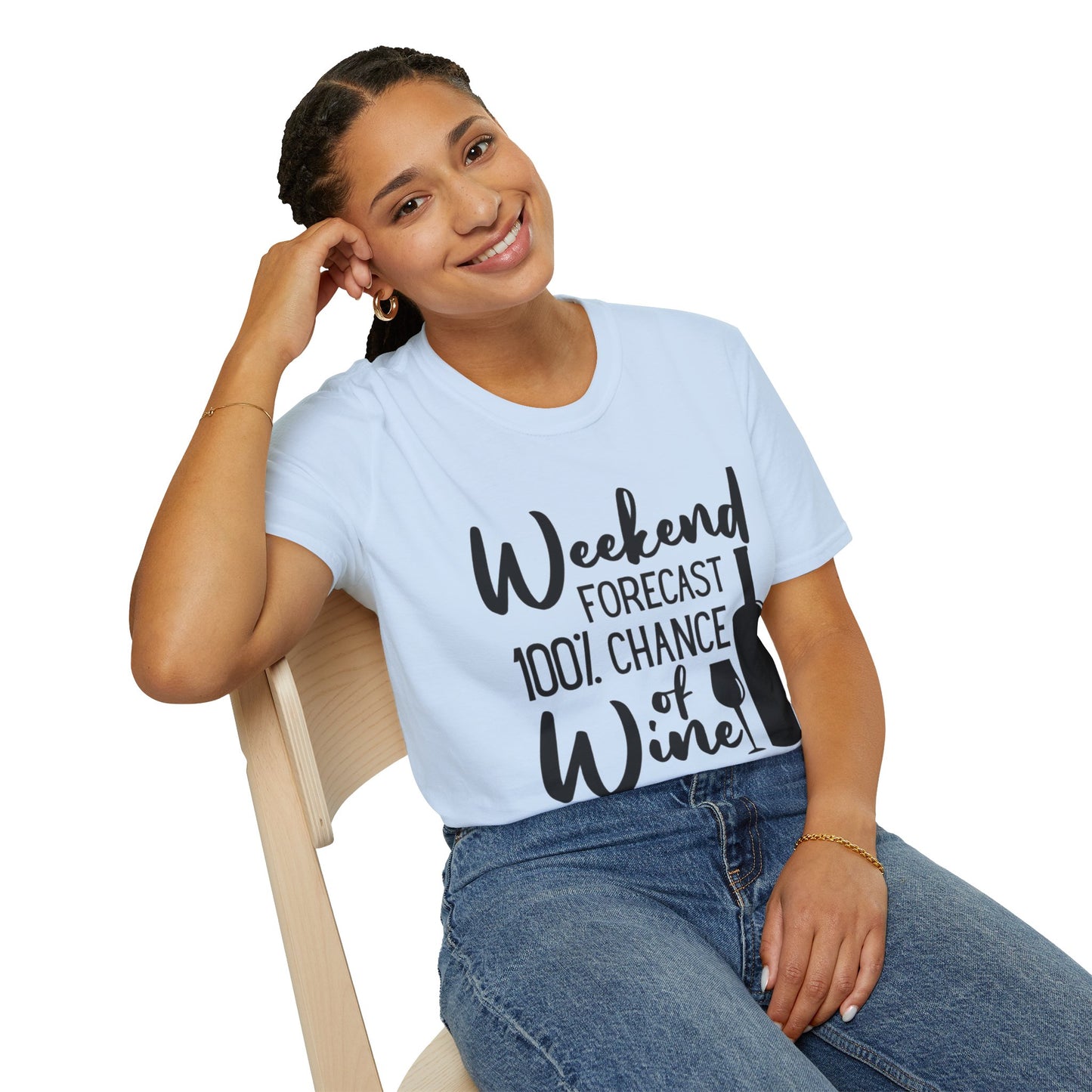 Wine Weekend T-Shirt — "Weekend Forecast 100% Chance of Wine" Graphic Tee