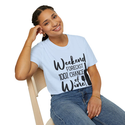 Wine Weekend T-Shirt — "Weekend Forecast 100% Chance of Wine" Graphic Tee