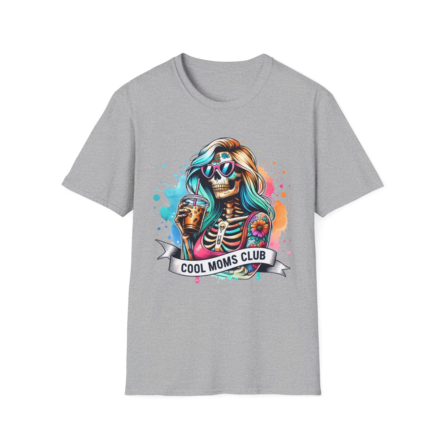 Cool Moms Club Skull T-Shirt — Colorful Day of the Dead Mom Graphic Tee