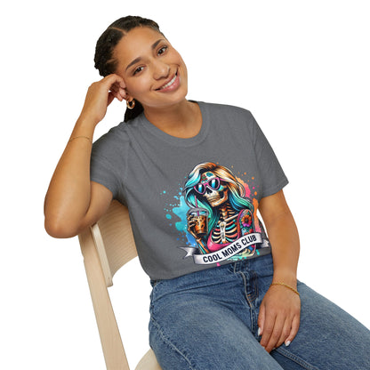 Cool Moms Club Skull T-Shirt — Colorful Day of the Dead Mom Graphic Tee