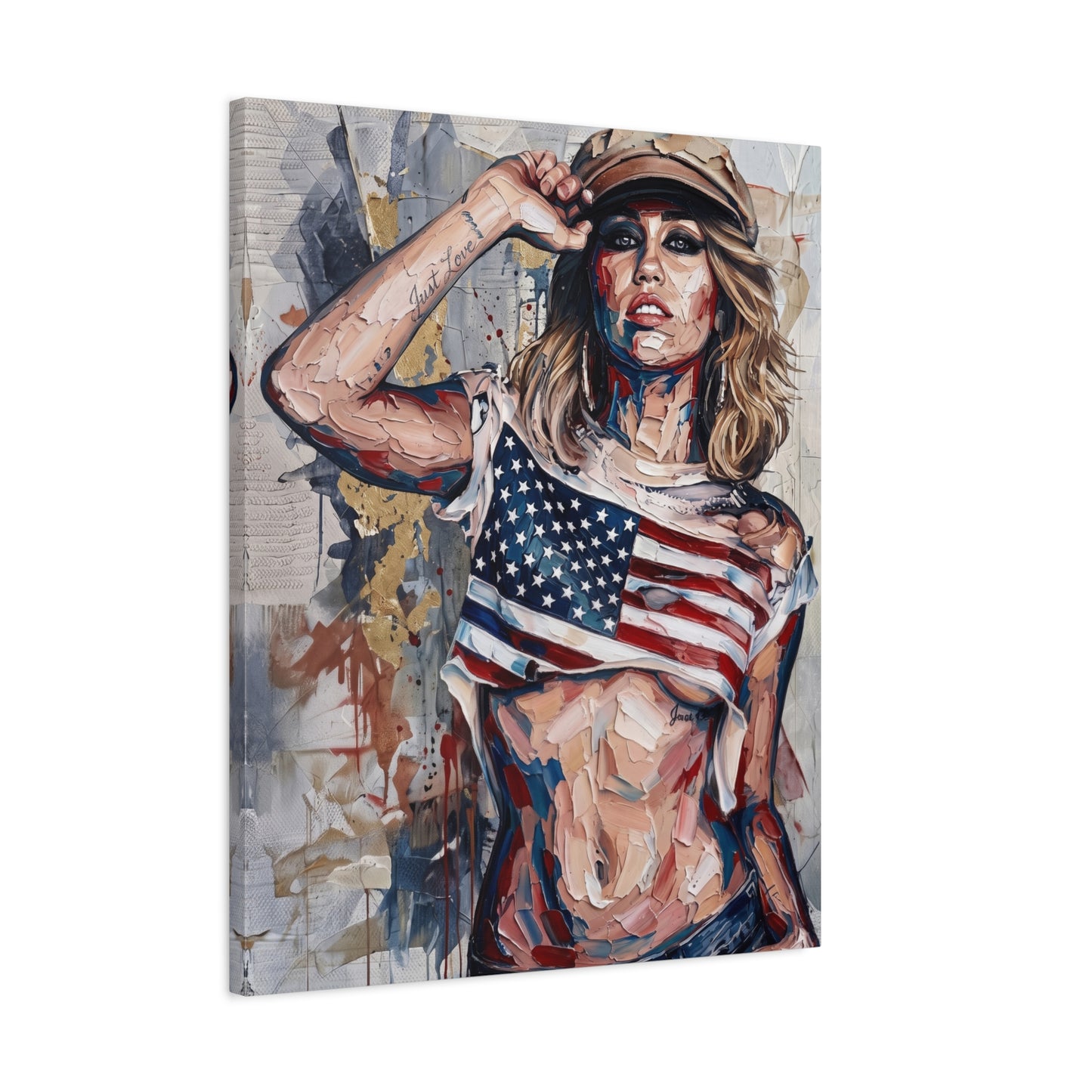 Patriotic Girl American Flag Canvas Print — Matte Stretched Wall Art