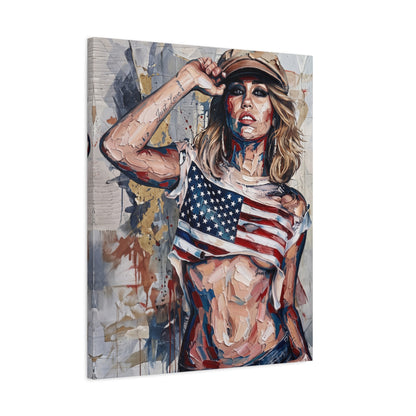 Patriotic Girl American Flag Canvas Print — Matte Stretched Wall Art