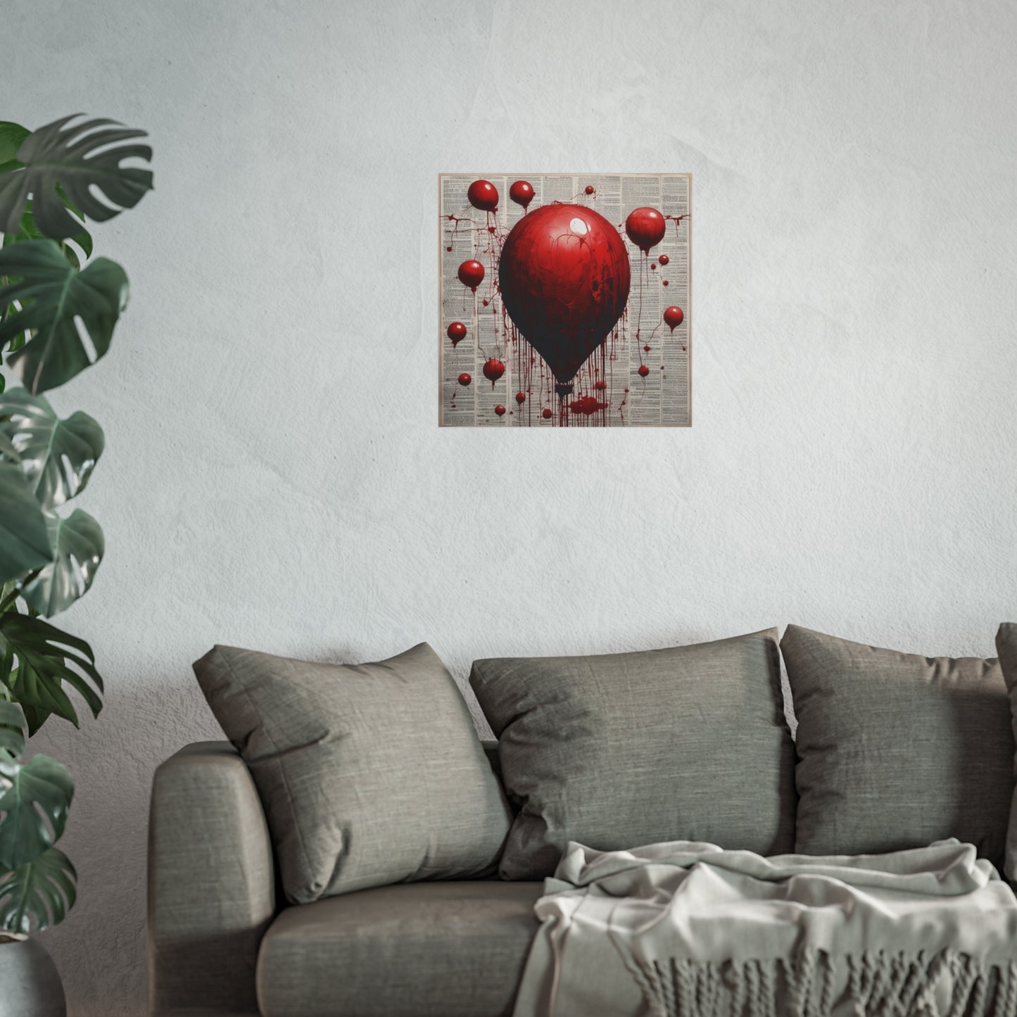 Fine Art Poster — Red Dripping Balloon on Vintage Book Pages