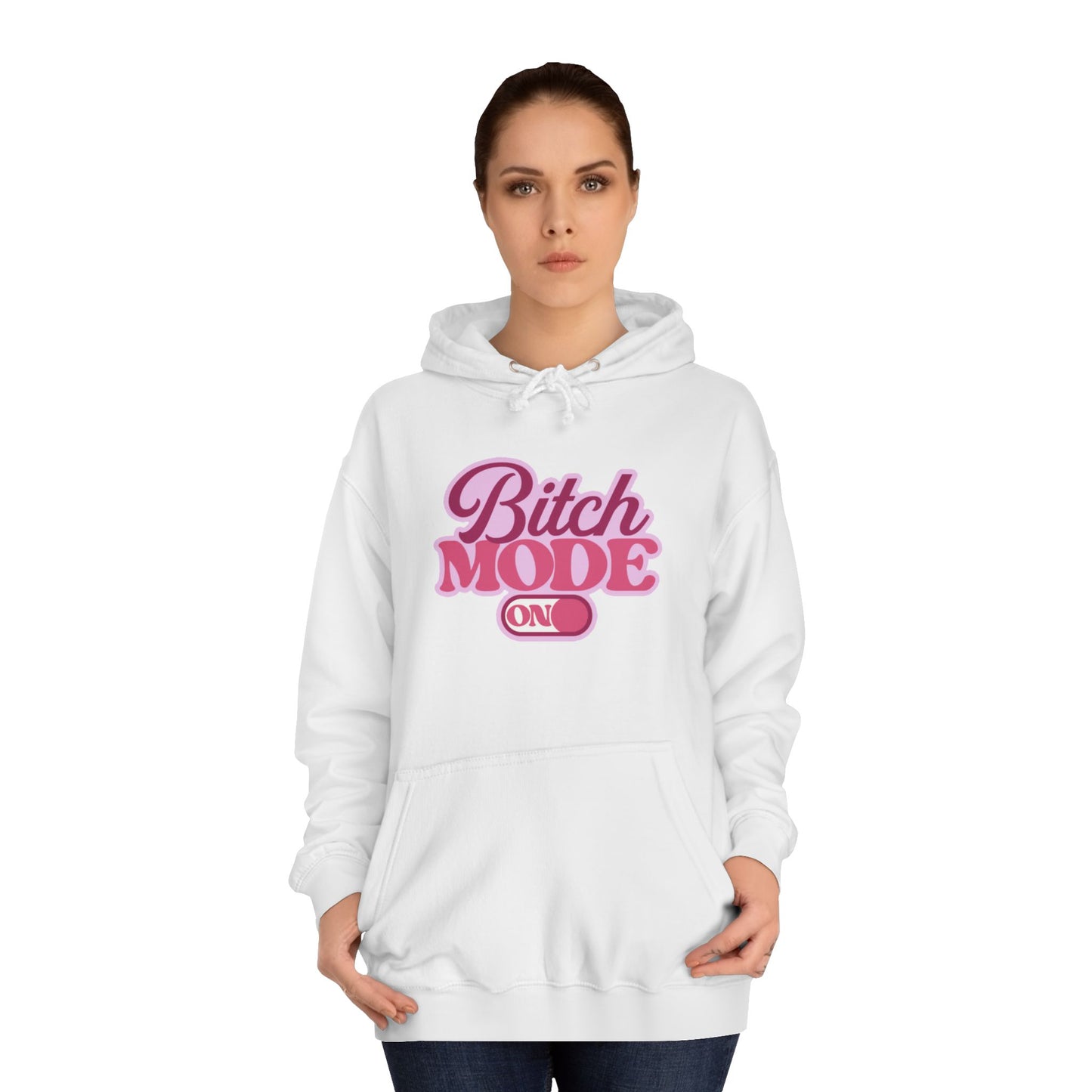 Bitch Mode On Hoodie — Bold Pink Retro Script Graphic Sweatshirt