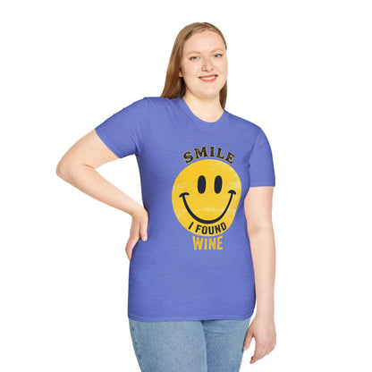 Wine Smile T-Shirt — "Smile I Found Wine" Retro Smiley Tee