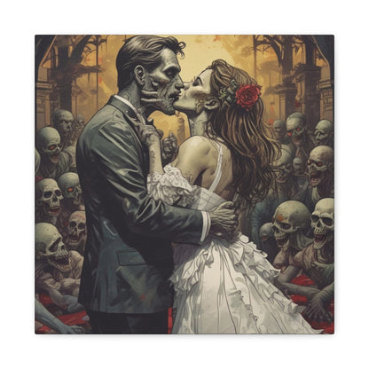Zombie Bride & Groom Matte Canvas Wall Art — Gothic Wedding Horror Canvas