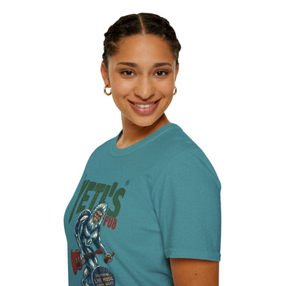 Yeti's Pub Graphic T-Shirt — Vintage Rock Band Snowman Design