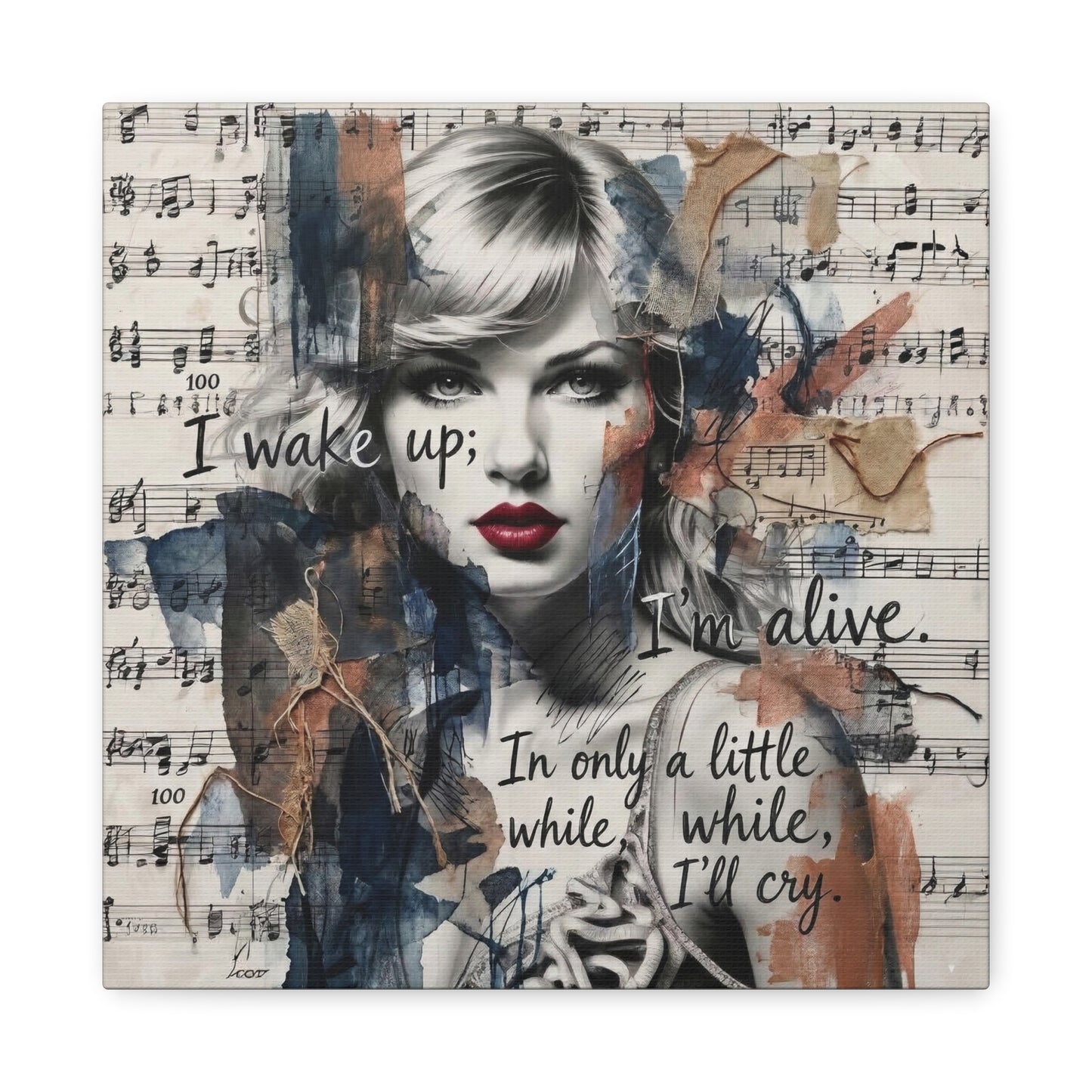 Swift Inspired Matte Stretched Canvas – "I Wake Up; I’m Alive" Mixed-Media Portrait Wall Art
