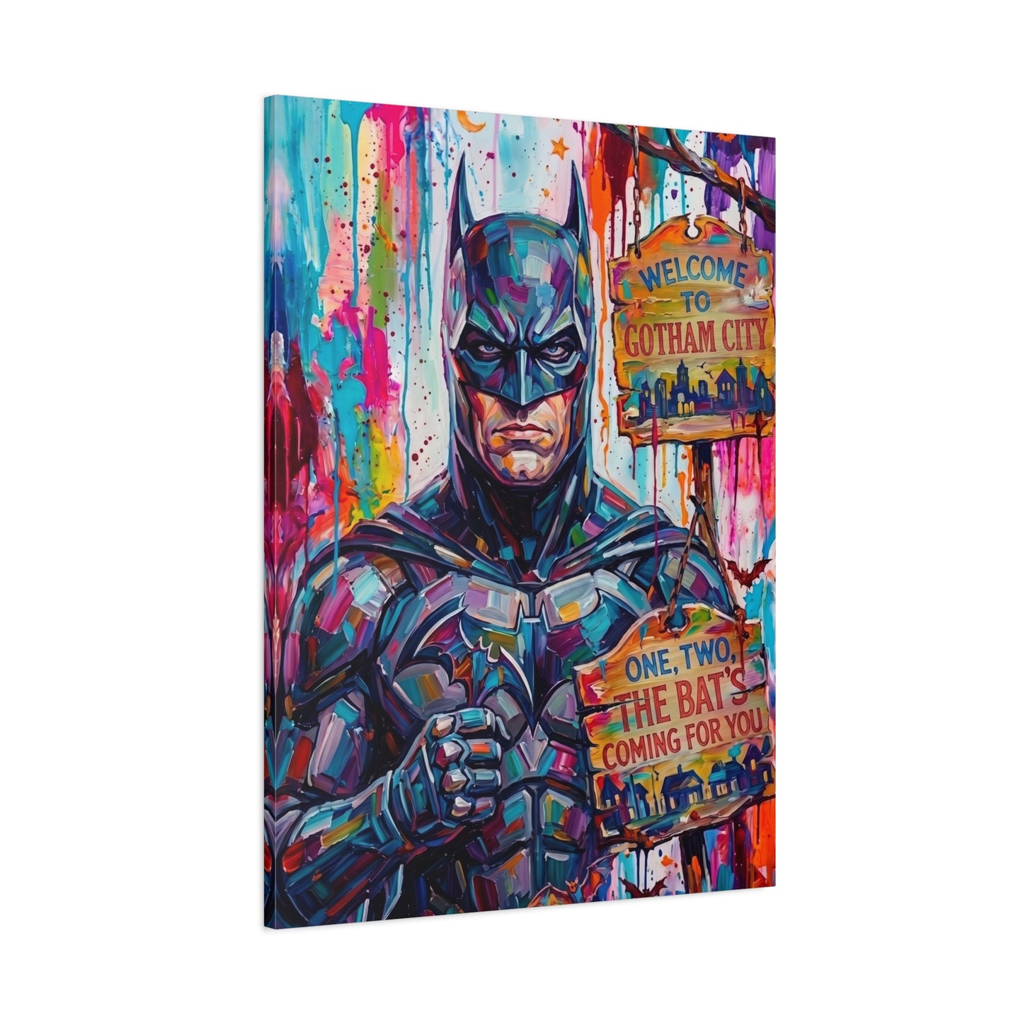 Colorful Gotham City Canvas Art - 'Welcome to Gotham City' Stretched Matte Print