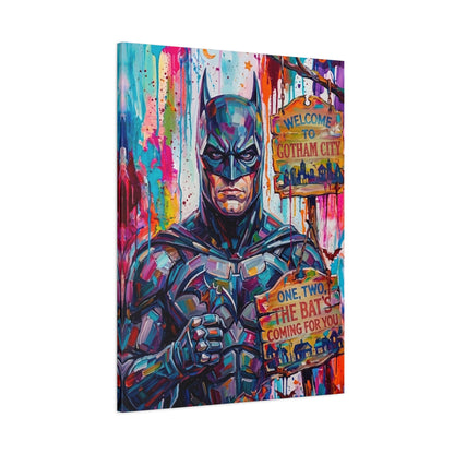 Colorful Gotham City Canvas Art - 'Welcome to Gotham City' Stretched Matte Print
