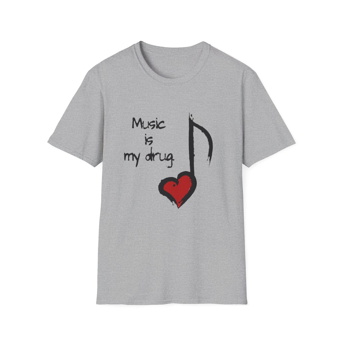 Music Is My Drug T-Shirt – Heart Note Graphic Tee for Musicians & Music Lovers